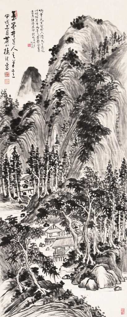 楼靖 甲戌（1934年）作 山水 立轴